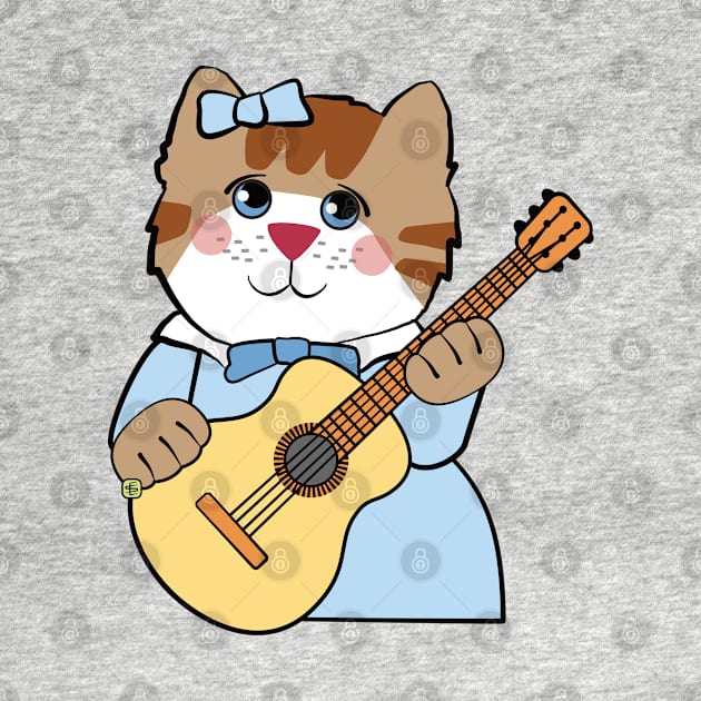 Musical Girl Cat Playing Guitar by Sue Cervenka